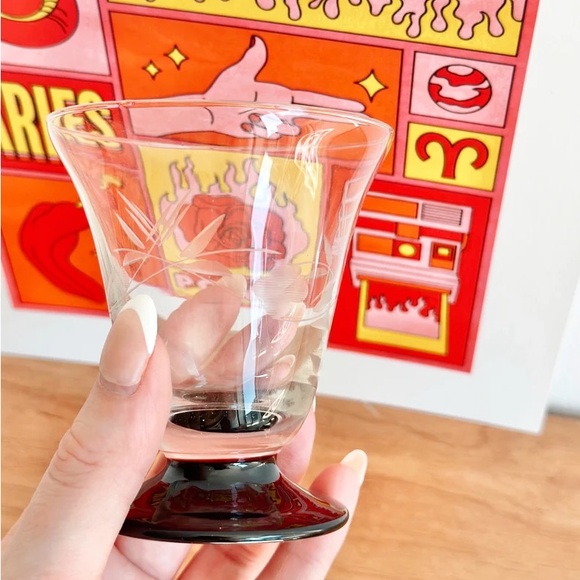 Vintage Black-Footed Goblets with Flower Pattern Etching, set of five (5) - Picture 4 of 8